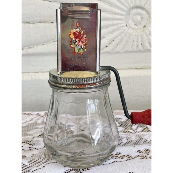 Vintage 1930s Nut/Spice Chopper Glass Jar Metal Farmhouse Decor - Picture 2 of 14